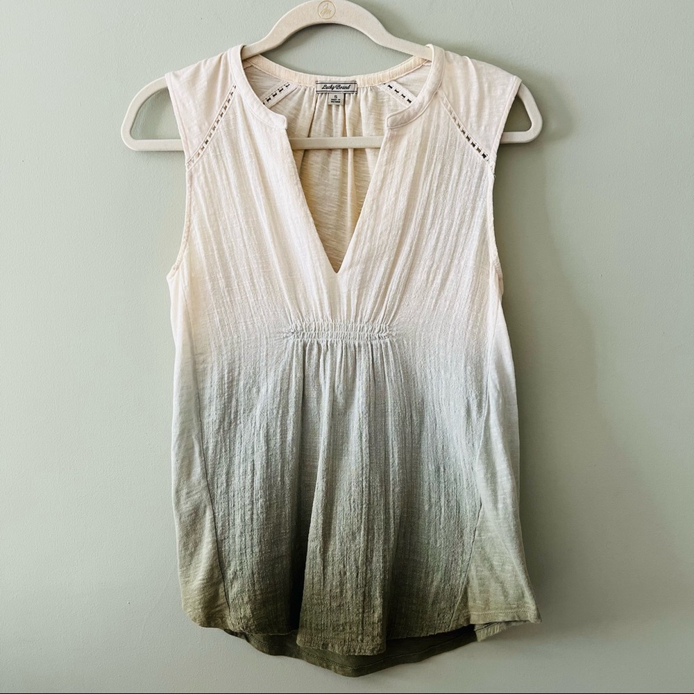 Lucky Brand Oatmeal Sage Ombre cotton tank top small